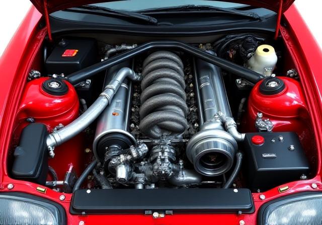 シングルターボ化されたトヨタスープラのエンジンベイ